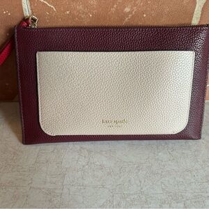 kate spade Two-Tone Pebbled Leather Wristlet in Blush and Burgundy